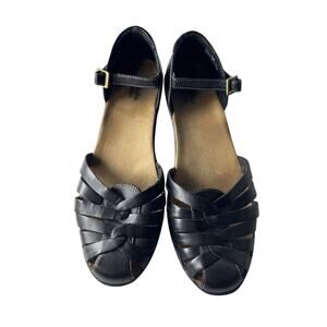Clark Bendables Wendy Mary Janes Women Black Leather Strappy Low Heel Sandal 9.5